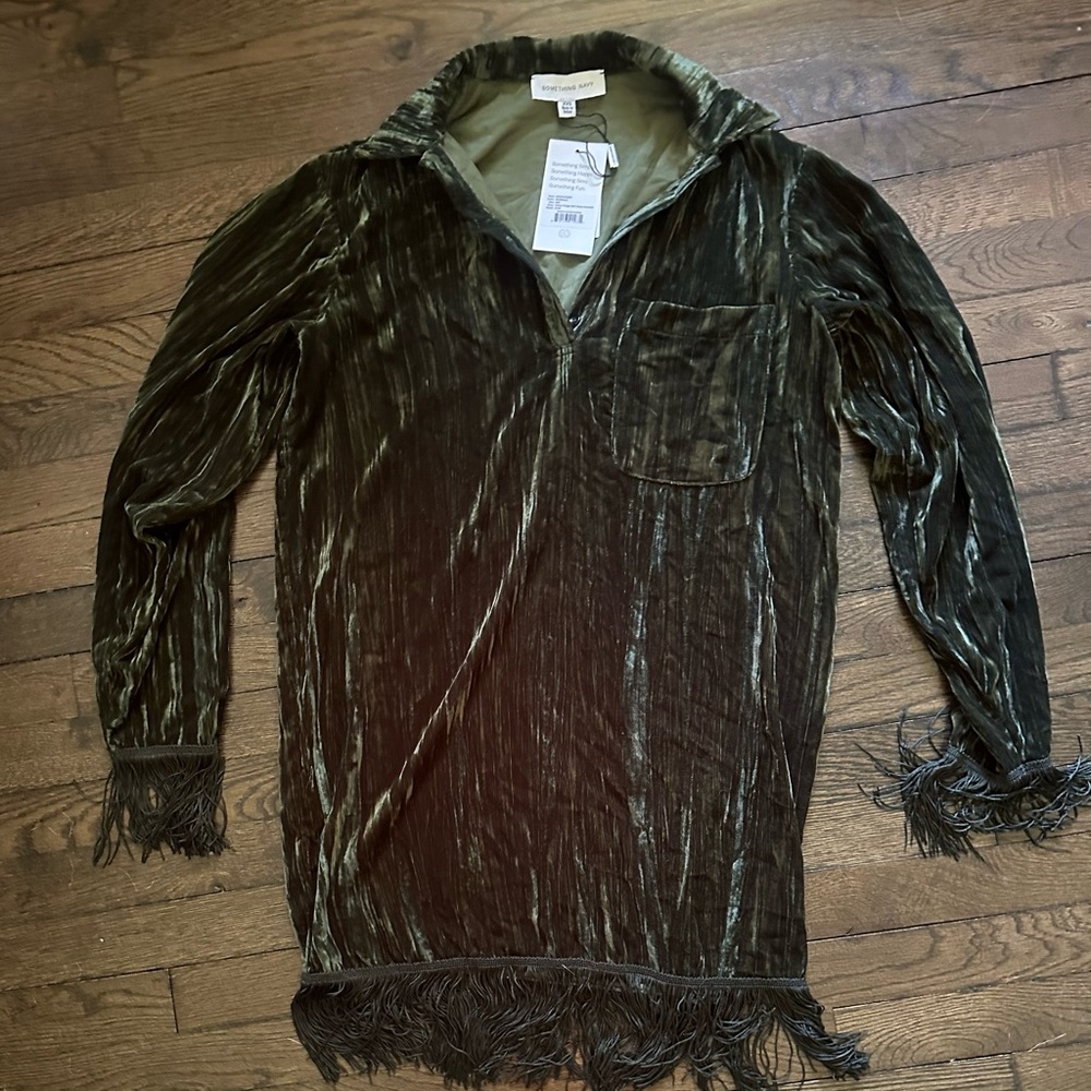 Something Navy Velvet Long Sleeve Dress - Dark Green